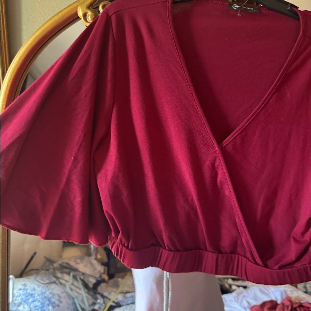 Elegant Burgundy Wrap crop Top - Picture 2 of 7